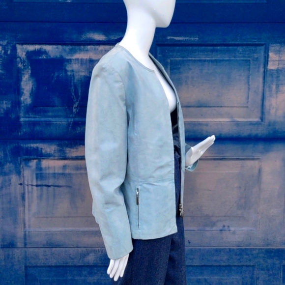 Tesori Ladies Zip Closure Genuine "Snakeskin" Leather Pale Blue Jacket/Coat - Picture 15 of 17